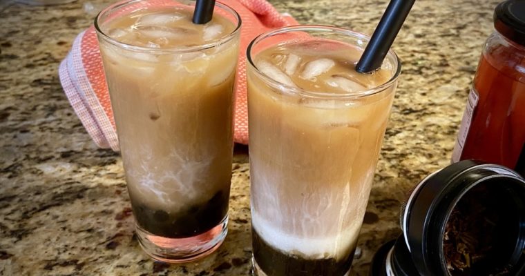 2 glasses of black sugar bubble tea