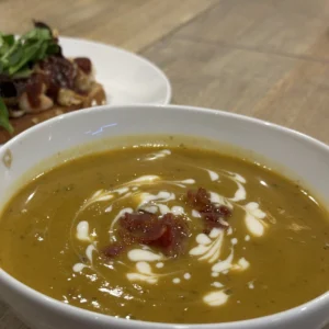 butternut squash soup with bacon bits